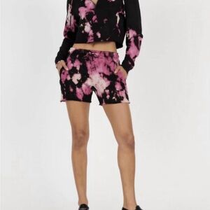 Cotton Citizen Pink and Black Athletic Shorts Tie-Dye